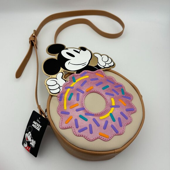 Disney Bio World Mickey Mouse Sprinkle Donut Round Crossbody Strap Bag Purse NWT - Picture 1 of 5